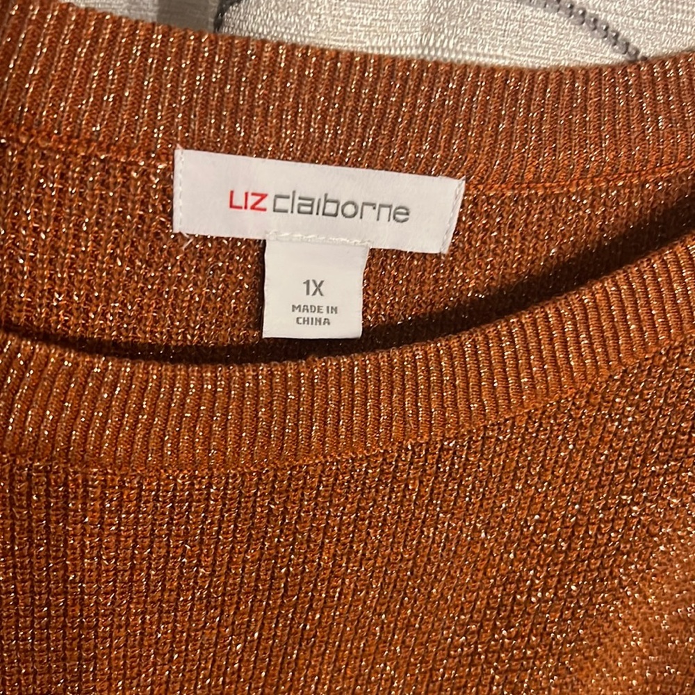 1X Liz Claiborne Orange Shimmer Sweater